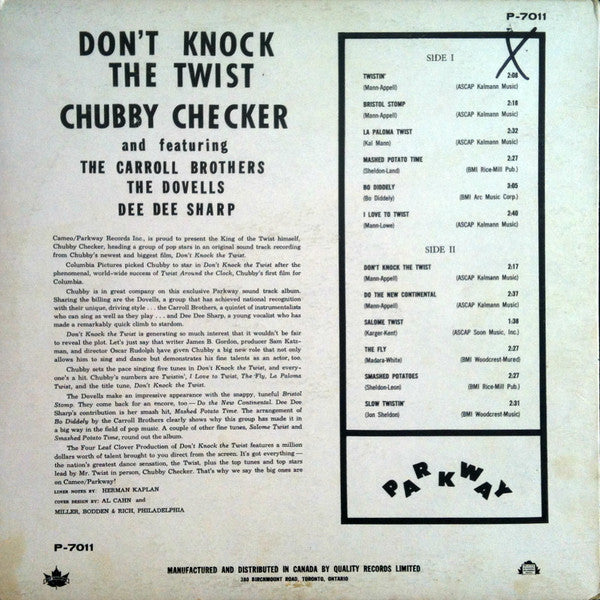 Chubby Checker Also Featuring The Dovells / Carroll Brothers / Dee Dee Sharp : Don't Knock The Twist - Original Soundtrack Recording (LP, Album)