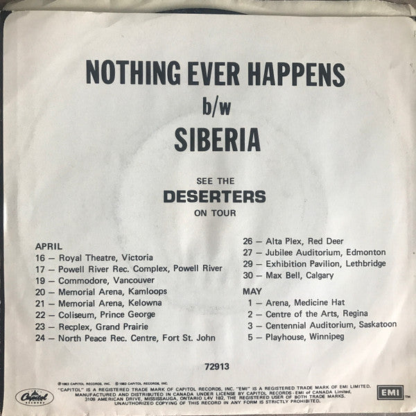 Deserters : Nothing Ever Happens / Siberia (7", Single)