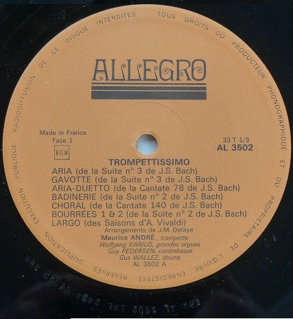 Maurice André - Johann Sebastian Bach - Antonio Vivaldi : Trompettissimo No 1 (Maurice André Sa Trompette, Son Orgue Et Ses Rythmes) (LP, Album, Mono)