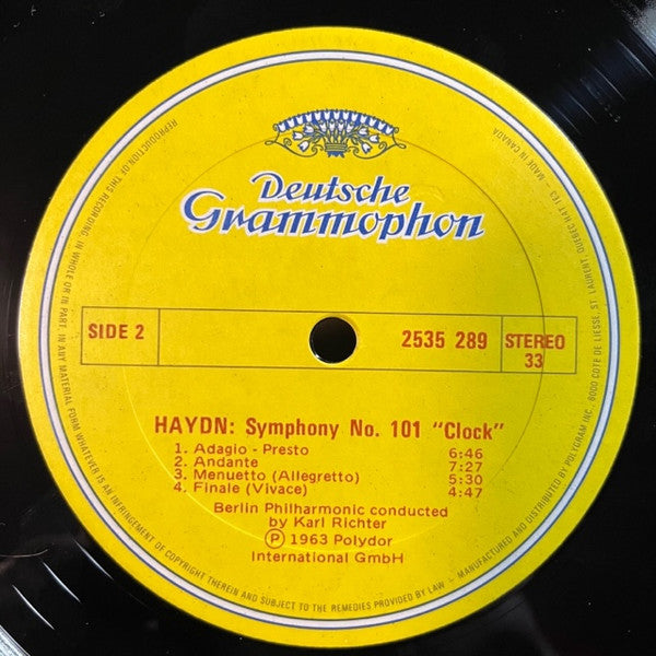 Joseph Haydn, Berlin Philharmonic Orchestra*, Karl Richter : Symphonies No.94, "Surprise" And No.101, "Clock" (LP, RE)