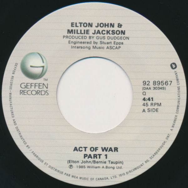 Elton John / Millie Jackson : Act Of War (7", Single)