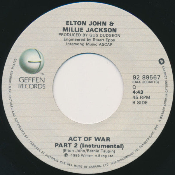 Elton John / Millie Jackson : Act Of War (7", Single)