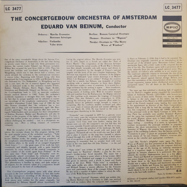The Concertgebouw Orchestra Of Amsterdam* , Conductor Eduard van Beinum : Finlandia, Valse Triste And Others (LP, Album, Mono)