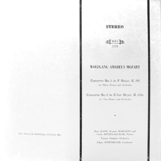 Wolfgang Amadeus Mozart - Hans Kann, Rosario Marciano, Carlos Rivera-Aguilar, Wiener Kammerorchester, Edgar Seipenbusch : Concerto No. 3 In F Major, K. 242 / Concerto No. 6 In E-Flat Major, K. 316a (LP)