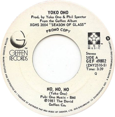 Yoko Ono : No, No, No (7", Single, Promo)