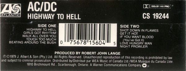 AC/DC : Highway To Hell (Cass, Album, RE, Dol)