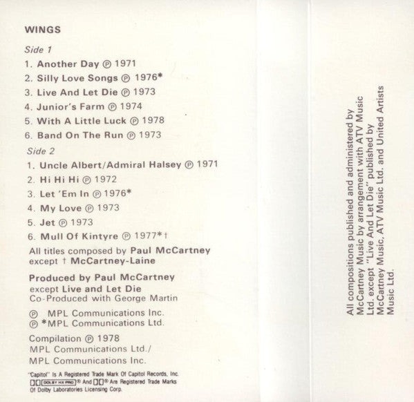 Wings (2) : Wings Greatest (Cass, Comp, RE, Dol)