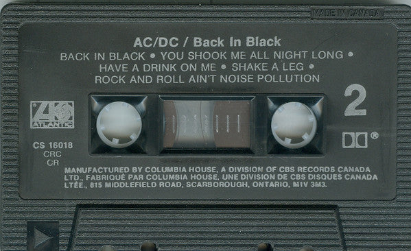 AC/DC : Back In Black (Cass, Album, Club, RE)