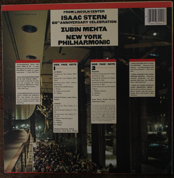 Isaac Stern, Pinchas Zukerman, Itzhak Perlman, Zubin Mehta, New York Philharmonic : Isaac Stern 60th Anniversary Celebration (LP)