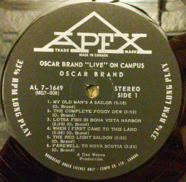 Oscar Brand : On Campus (LP, Album)