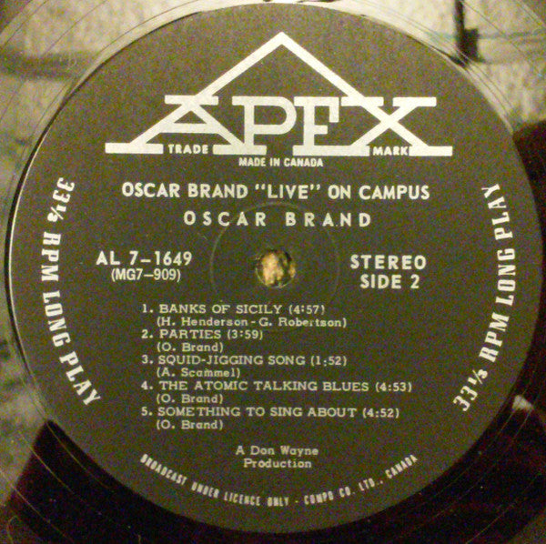 Oscar Brand : On Campus (LP, Album)