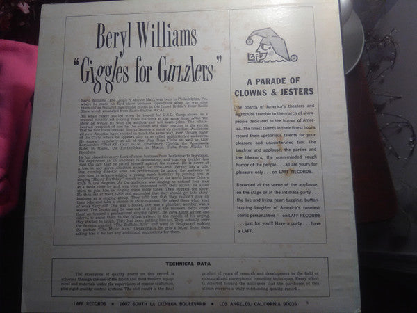 Beryl Williams : Giggles For Guzzlers Sex & Sin For-Laffs! (LP)