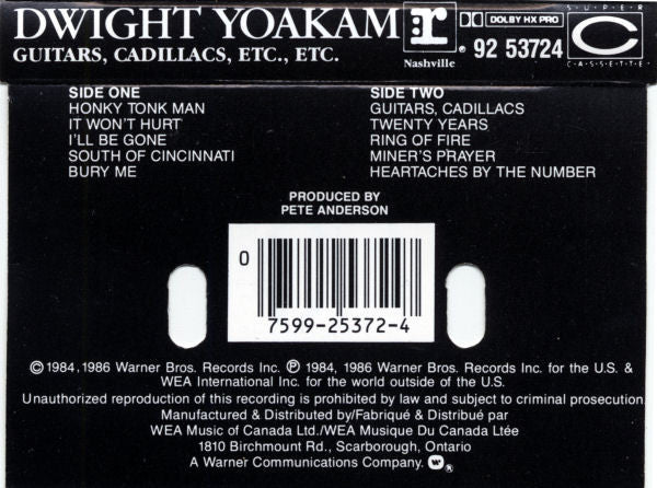 Dwight Yoakam : Guitars, Cadillacs, Etc., Etc. (Cass, Album, Dol)