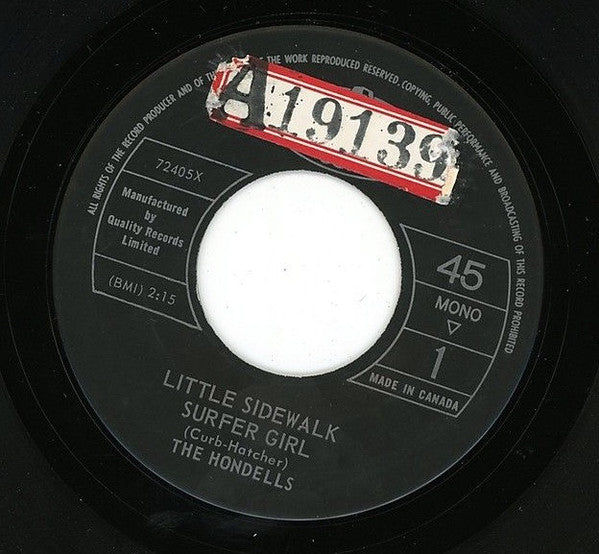 The Hondells : Little Sidewalk Surfer Girl / Come On (Pack It On) (7", Single, Mono)