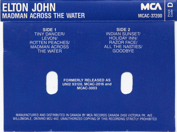 Elton John : Madman Across The Water (Cass, Album, RE, HX )