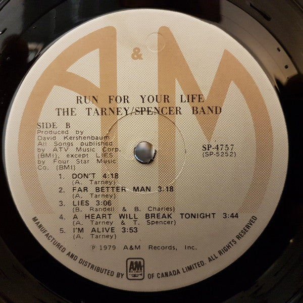 The Tarney/Spencer Band : Run For Your Life (LP, Album, Emb)