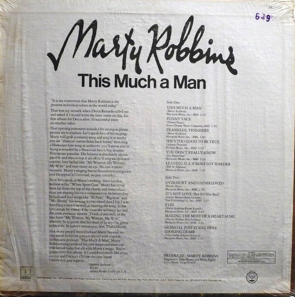Marty Robbins : This Much A Man (LP, Album)