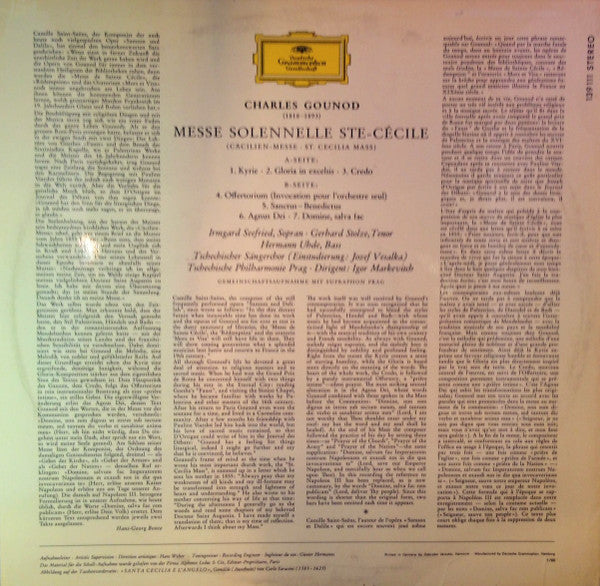 Gounod*, Irmgard Seefried · Gerhard Stolze · Hermann Uhde · Tschechischer Sängerchor*, Tschechische Philharmonie Prag* · Igor Markevitch : Messe Solennelle Ste. Cécile = (Cäcilien-Messe) (LP, Album)