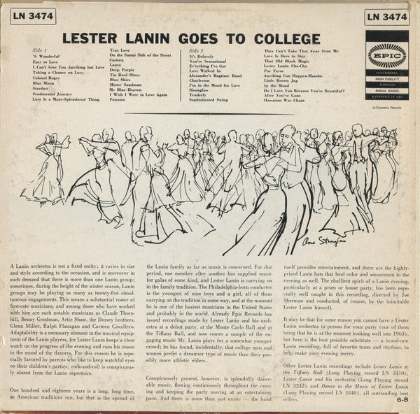 Lester Lanin And His Orchestra : Goes To College (LP, Album)