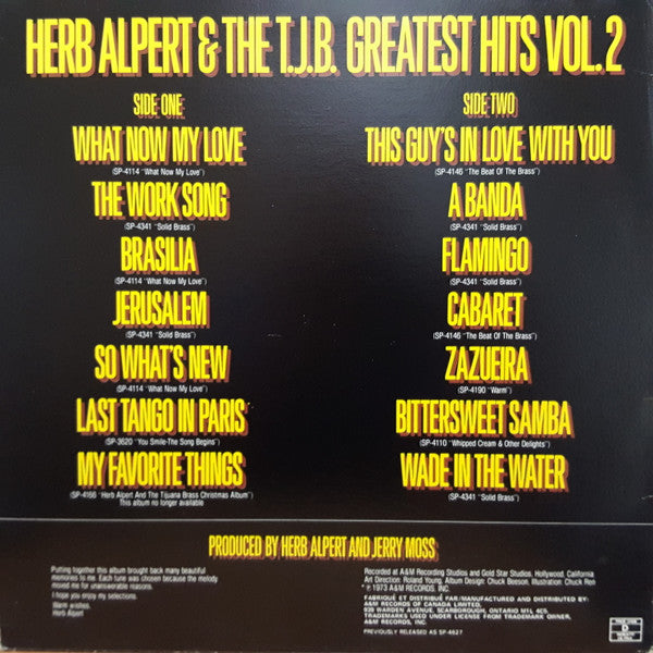 Herb Alpert & The T.J.B.* : Greatest Hits Vol. 2 (LP, Comp, RE)