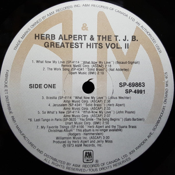 Herb Alpert & The T.J.B.* : Greatest Hits Vol. 2 (LP, Comp, RE)