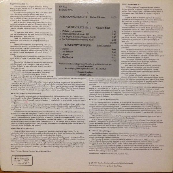 Richard Strauss, Georges Bizet, Jules Massenet, Toronto Symphony Orchestra, Andrew Davis : Rosenkavalier Suite, Carmen Suite No. 1,  Scènes Pittoresques (LP)