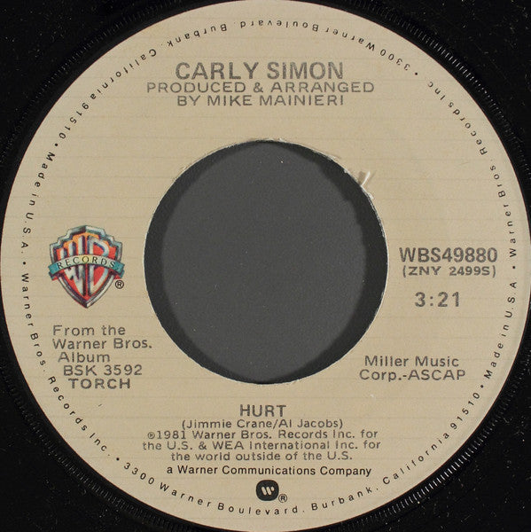 Carly Simon : Hurt (7")