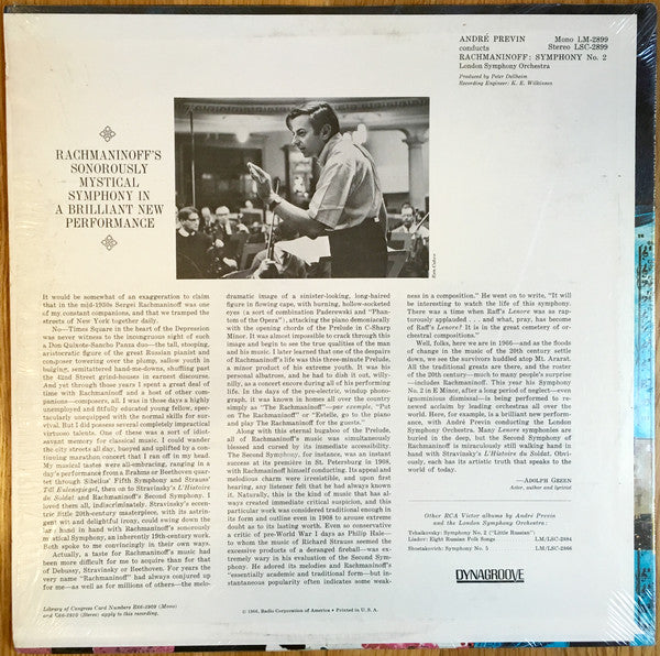André Previn Conducts Sergei Rachmaninoff, London Symphony Orchestra : Symphony No. 2 (LP, Album, Mono)