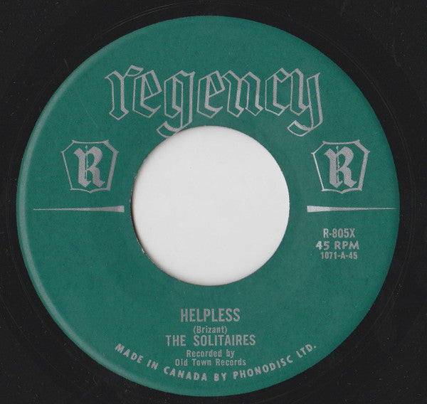 The Solitaires : Helpless / Light A Candle In The Chapel (7", Single)