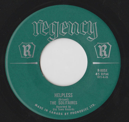 The Solitaires : Helpless / Light A Candle In The Chapel (7", Single)