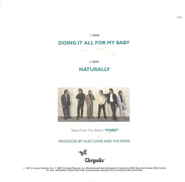 Huey Lewis & The News : Doing It All For My Baby (7", Single)