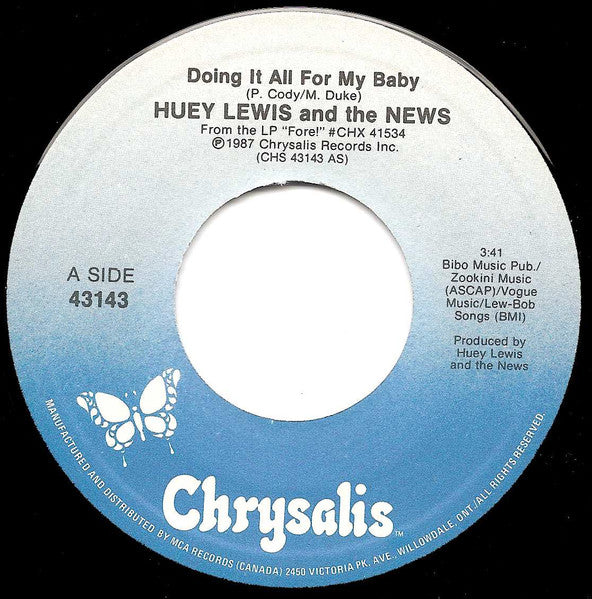 Huey Lewis & The News : Doing It All For My Baby (7", Single)