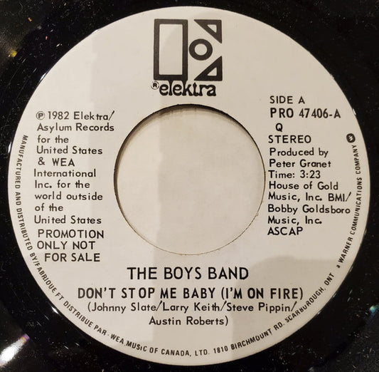 The Boys Band : Don't Stop Me Baby (I'm On Fire) (7", Single, Promo)