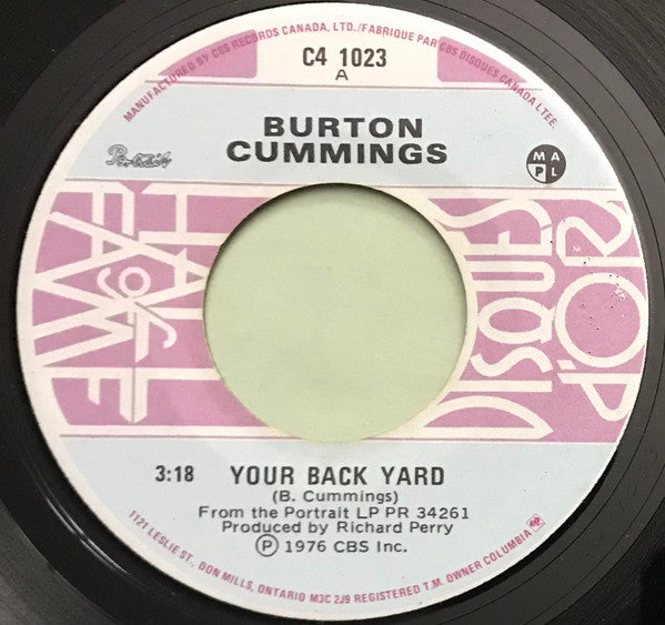 Burton Cummings : Your Back Yard / Timeless Love (7", Single)