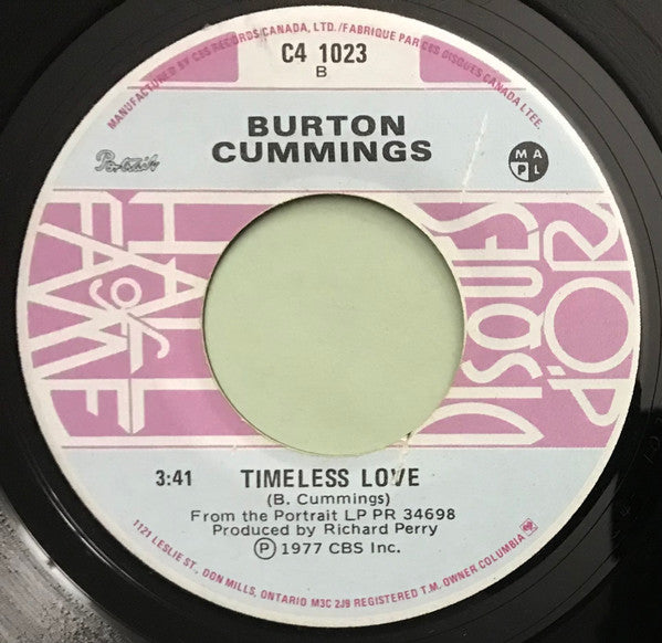 Burton Cummings : Your Back Yard / Timeless Love (7", Single)
