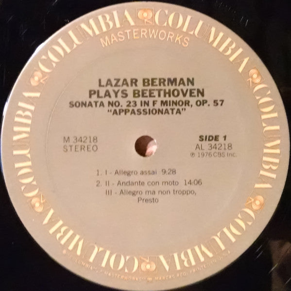Lazar Berman, Ludwig van Beethoven : Lazar Berman Plays Beethoven: Sonata Op. 57 "Appassionata" / Sonata Op. 31, No. 3 (LP)