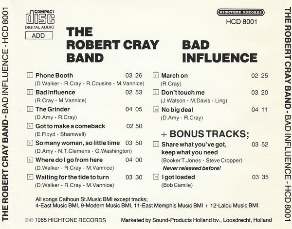 The Robert Cray Band : Bad Influence (CD, Album)
