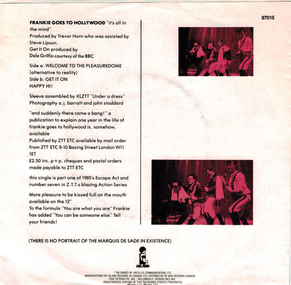 Frankie Goes To Hollywood : Welcome To The Pleasuredome (7", Single)