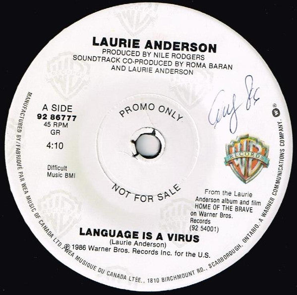 Laurie Anderson : Language Is A Virus From Outer Space (7", Single)