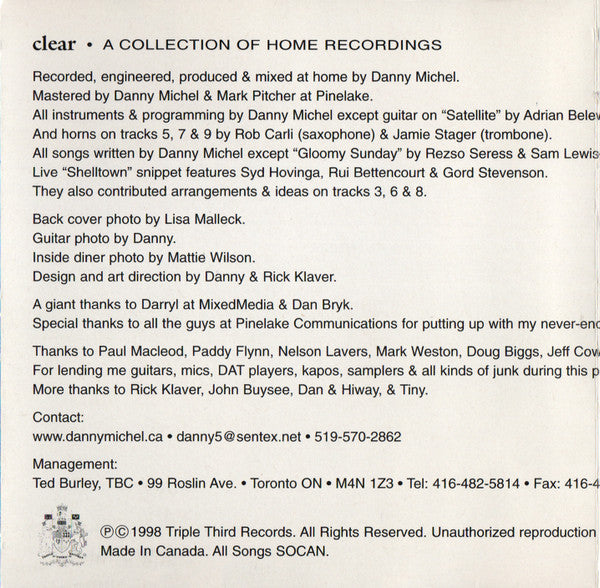 Danny Michel : Clear - A Collection Of Home Recordings (CD, Album)
