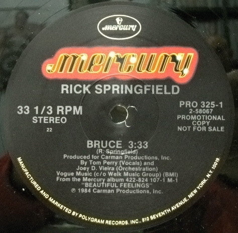 Rick Springfield : Bruce (12", Promo)