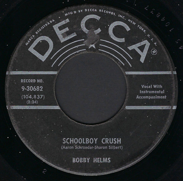 Bobby Helms : Schoolboy Crush (7", Single)