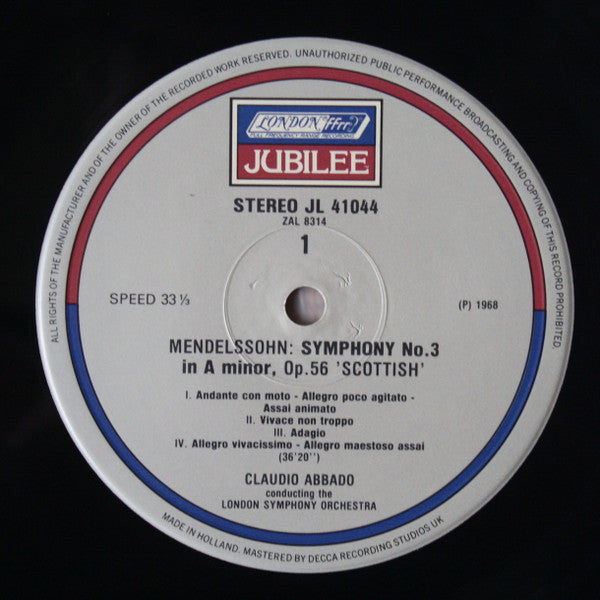 Mendelssohn*, London Symphony*, Abbado* : Symphony No.3 'Scotch' / Symphony No.4 'Italian'  (LP, RE)