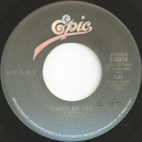 Heart : Raised On You / Down On Me (7", Single)