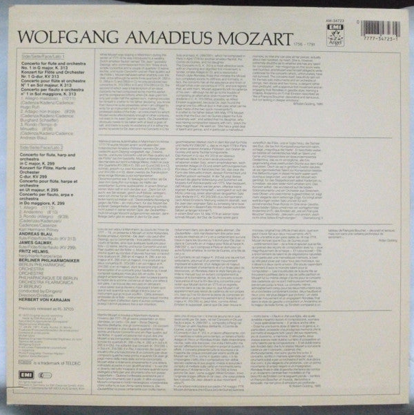 Wolfgang Amadeus Mozart - Herbert Von Karajan, Berliner Philharmoniker, Andreas Blau, James Galway, Fritz Helmis : Karajan Conducts Mozart Concertos (LP, Album, RE)