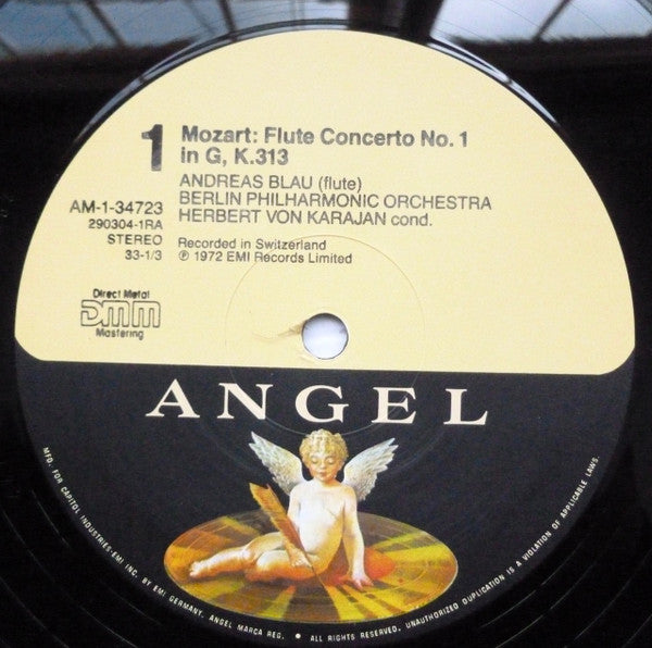 Wolfgang Amadeus Mozart - Herbert Von Karajan, Berliner Philharmoniker, Andreas Blau, James Galway, Fritz Helmis : Karajan Conducts Mozart Concertos (LP, Album, RE)
