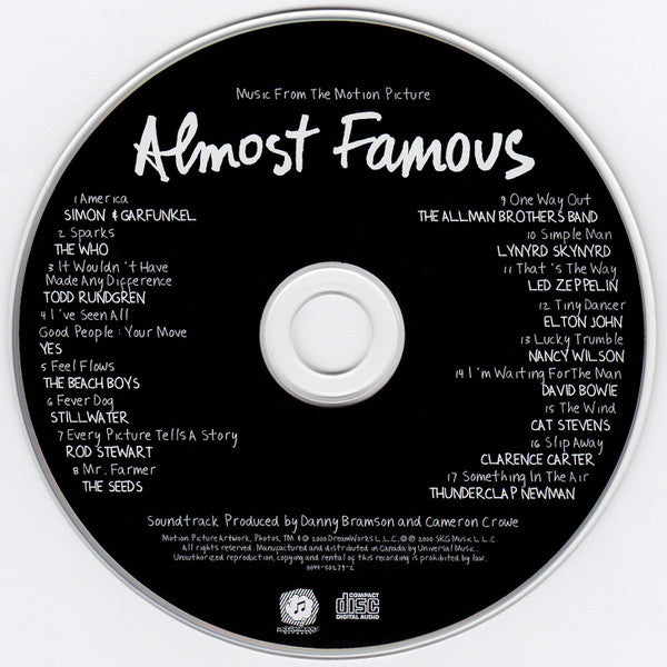 Various : Music From The Motion Picture Almost Famous (CD, Album, Comp)