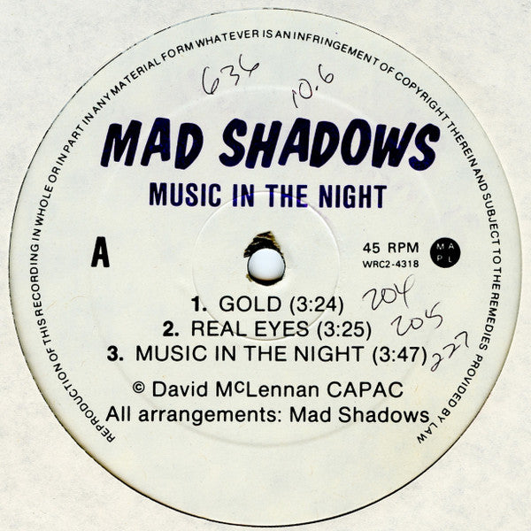 Mad Shadows (2) : Music In The Night (12", EP)
