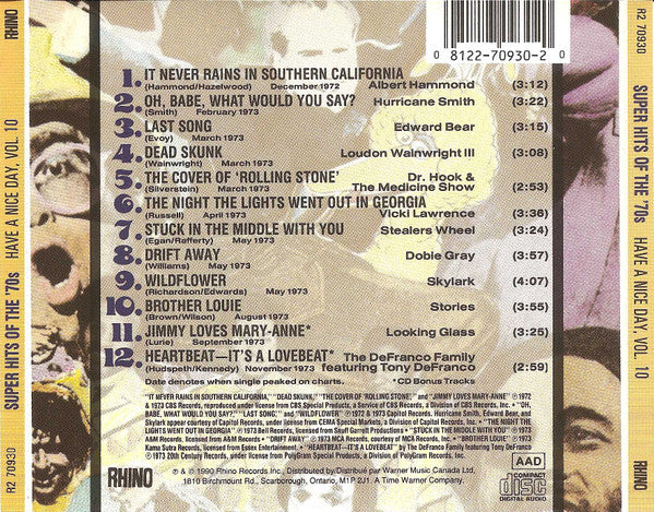 Various : Super Hits Of The '70s - Have A Nice Day, Vol. 10 (CD, Comp, RM)