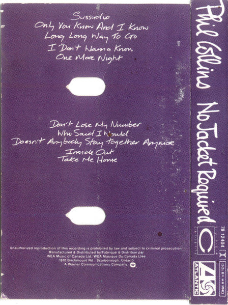 Phil Collins : No Jacket Required (Cass, Album, CP,)